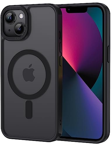XTCASE für iPhone 13 Hülle Magnetisch kompatibel mit Magsafe, Matt Transluzente Handyhülle Kratzfeste PC Rückseite + TPU Bumper Schutzhülle 6,1 Zoll - Schwarz