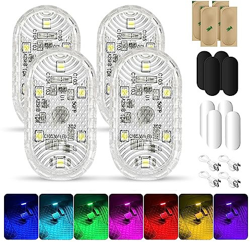 NEOVSUNY 4 Stück Auto Led Innenbeleuchtung, Magnetisch LED USB Touch Licht RGB 7 Farben Einstellbar Innenraum Ambientebeleuchtung für Auto Wiederaufladbaren Mobilen Touch Zubehör Innenraum Nachtlicht