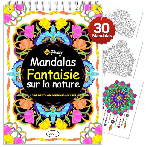Finoly Libro Mandalas Colorear Adultos Reduce el Estrés | Cuadernos Mandalas Adultos y Niños para Relajarse | Mandalas para Colorear en Tamaño A4 | Papel Premium Encuadernación Espiral Mindfulness