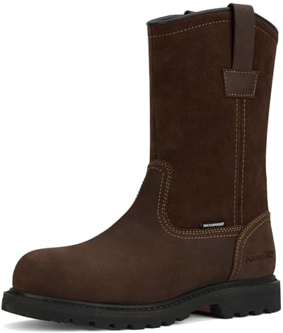 HISEA NINGO Steel Toe Work Boots for Men, Waterproof Slip on Wellington Boots with Full-grain Leather, Oil and Slip Resistant Pull on Safety Boots for Men, for Construction Working Welding