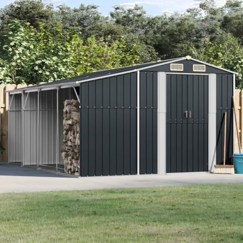 Gecheer Trädgårdsskjul, trädgårdsskjul, verktygsskjul, för utomhusbruk, verktygsskjul, verktygshus, galvaniserat stålskjul, antracit 277 x 365,5 x 179 cm