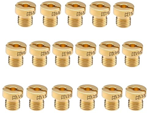 Pyroclasia 17 Pièces Gicleur Carburateur M6 pour Dellorto Multiple Taille 55-135mm (55, 60, 65, 70, 75, 80, 85, 90, 95, 100, 105, 110, 115, 120, 125, 130, 135) Laiton Carburateur 17.5 pour PHBN-PHVA