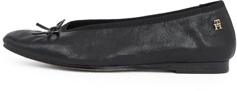 Tommy Hilfiger Bailarinas Mujer Soft Leather con Lazo, Negro (Black), 38