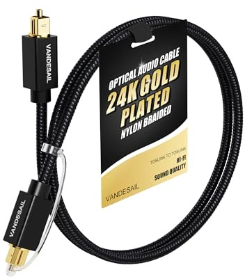 VANDESAIL Digital Optical Audio Cable 2FT/0.6M Nylon Braided Fiber Optical Cable for Soundbar,TOSLINK Cable Gold Plated Connector Audio Cable for Home Theater,TV,Xbox,PS4