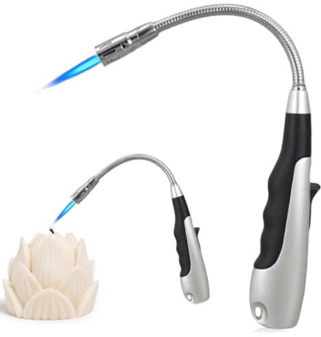Accendino a gas ricaricabile, accendino a asta lunga, accendino a gas, flessibile a 360°, antivento, per candele, camino, barbecue, cucina, forno, campeggio