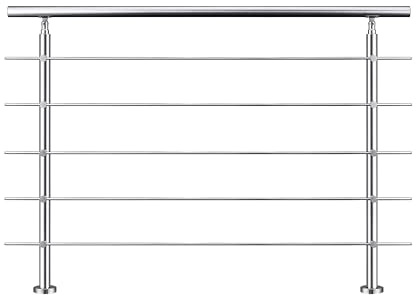 Garde-corps 120cm avec main courante, en acier inoxydable 201, pour intérieur et extérieur, garde-corps avec 5 traverses
