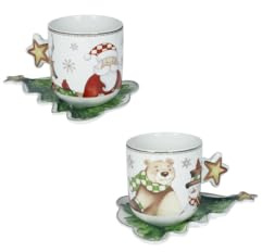 BRANDANI “Racconti” set 2 tazze cappuccino/tè con piattini albero – New Bone China, 15,5×12×8,5 cm, lavabile in lavastoviglie.