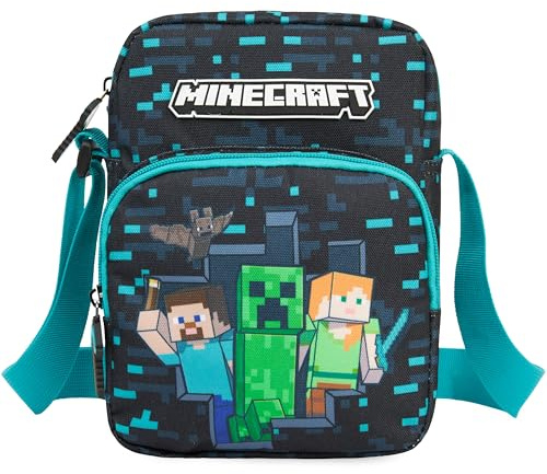Get Trend Minecraft Borsa a Tracolla Bambino, Crossbody Bag Compatta con Cerniera e Tracolla Regolabile, Mini Borsa Bambini per Telefono (Blu/Multi Minecraft)