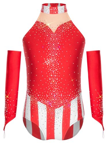 Yruioon Traje Gimnasia Niña Con Destellos Traje Circo Con Volantes En Los Brazos Body Gimnasia Leotard Baile Navidad Rojo 9-10 años