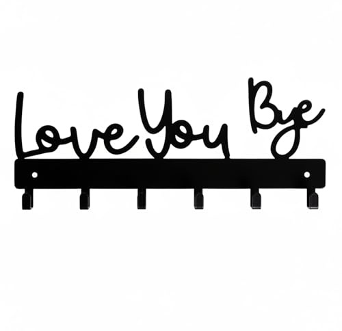 SimingZric Key Hook - Love You Bye Wall Mounted Key Organizer with 6 Hooks, Decorative Metal Key Holder for Wall, Rustic Home Storage Key Rack for Hallway Front Door Entryway
