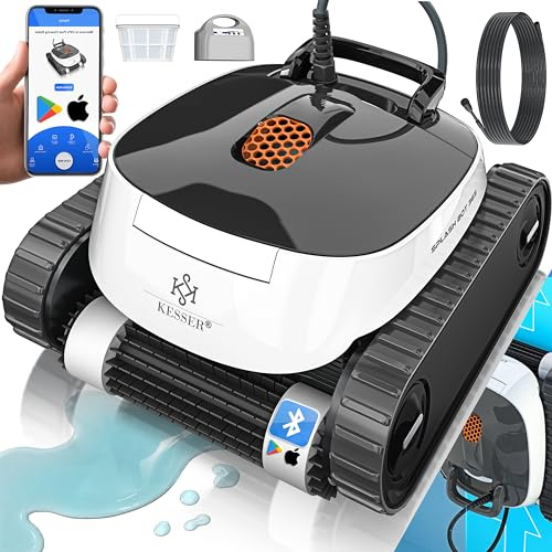 KESSER® Poolroboter für Boden und Wand bis 100 m², Wasserlinienreinigung, automatischer Poolreiniger mit App-Funktion & Kontrollmodul, Poolsauger für eingelassene Pools mit Klettermechanismus