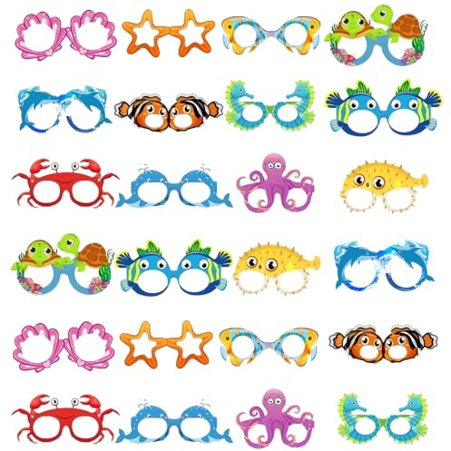 ZPSCXQ Sea Glasses, Under The Sea Party Decorations, 24 Pieces Ocean Paper Eyewear, Colourful Marine Themed Accessories, Children's Party Favours, Educational Activity Props, Photo Booth Essentials