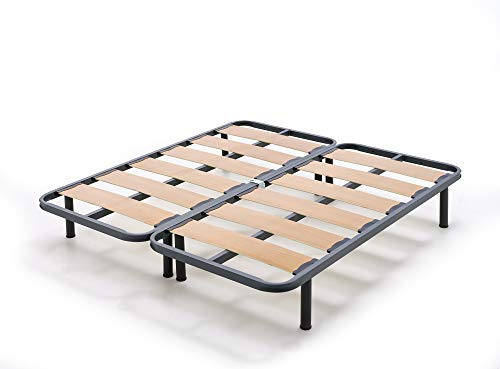 HOGAR24 ES Somier Lama Ancha Reforzada con Tacos Anti-Ruido Y Tubo De Acero 40x30 + Patas Cilindricas De 32cm (180x200cm) (2 Somieres De 90cm con Abrazaderas)