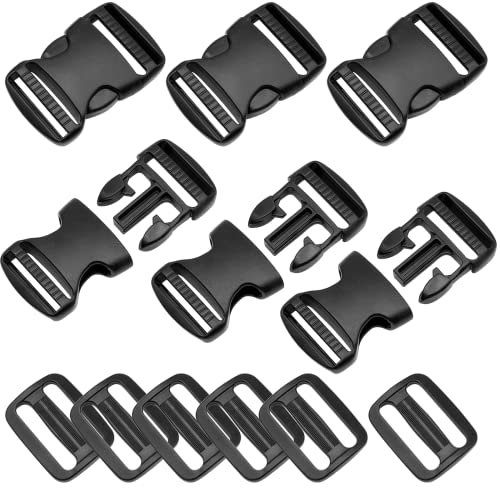 6 Set 25mm /1inch Boucles en Plastique à Déclenchement Latéral et Tri-Glide Curseur de Sangle, Buckles Clips and Tri-Glide Slides, Flat Side Release Buckles