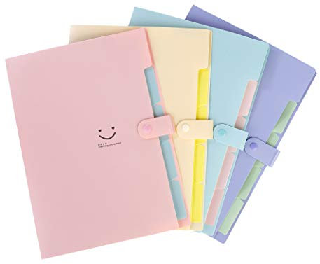 4PCS Dokumentenmappe A4 Fächermappe Veranstalter Datei Organizer mit Verschluss Knopf Veranstalter Ordner für Zuhause oder Büro Dokumente Papiere (5 Fächer)