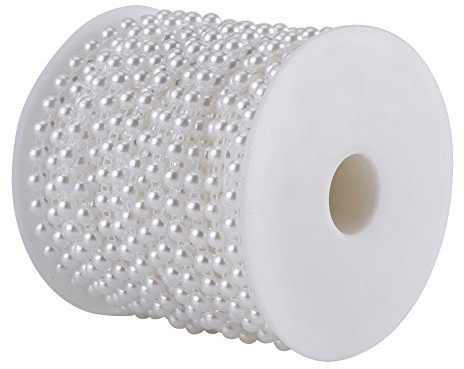 Sheens Media Vuelta Plana Plana Perlas Perlas imitación línea Cadena Recortar Perlas para Manualidades DIY Manualidades Suministros decoración Fiesta 6 mm 25 m(Blanco)
