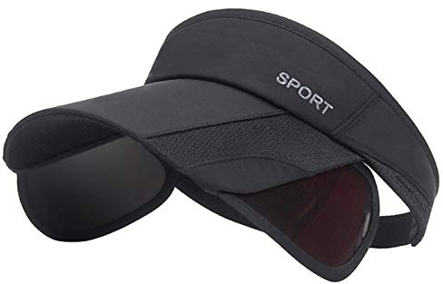 Summer Sun Visor Hat - Women Adjustable Golf Cap with Retractable Brim, UV Protection Beach/Tennis Sport Hat (Black)