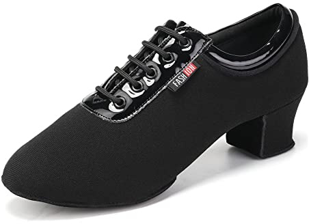 RUYBOZRY Latinska dansskor Kvinnor och Herrar Salsa Dansskor Balsal med Skosnören,601-Svart-2MD-5.5,EU35