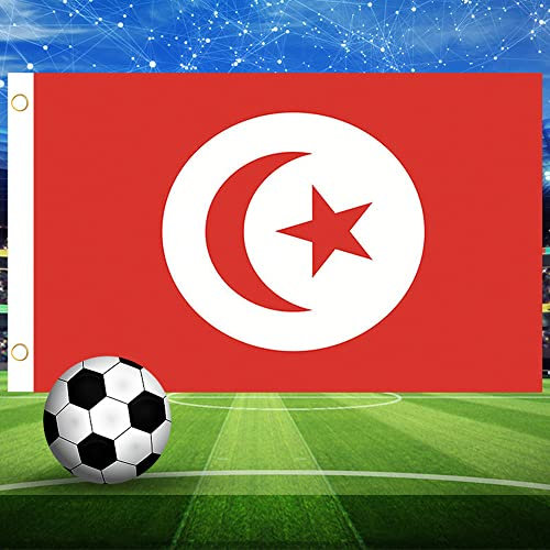 Drapeau Tunisie 150 x 90 cm avec 2 œillets Métalliques Grand Drapeau National Tunisien Flag Tunisia Fanion Tissue lumineux Et Vif Parfait Pour Les Festivals, Manif, Decoration Extérieur du Jardin