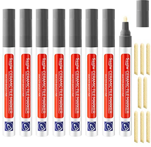 Tile Grout Restorer Pen Grey, 8 Wall Grout Reviver, Grouting Filler Marker With Replacement Nib Tip for Kitchen Bathroom Tiles Gap