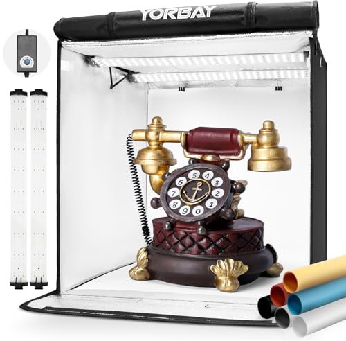 Yorbay Estudio Fotográfico Portátil 52 x 52 x 52 cm, CRI 95+, Caja de luz LED, Cubo de Luz, Tienda de Luz Profesional, con 6 Fondo de PVC (Negro, Blanco, Rojo, Gris, Naranja, Azul)