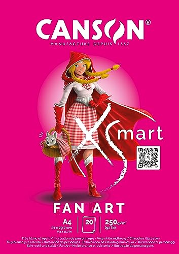CANSON XSMART - Fan Art - Bloc Papier dessin Blanc 20 Feuilles A4 21 x 29.7 cm - 250 g