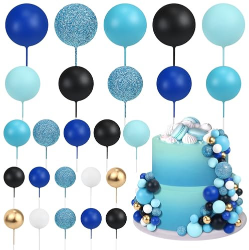 50 Pcs Blue Ball Cake Topper Mini Balloons Cake Toppers Decorations Pearl Balls Cupcake Picks Round Balls Cake Insert Topper Multi Size Cakes Ball for Birthday Baby Shower Wedding Cake Decorations
