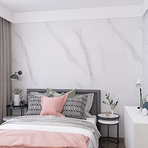 JSEVEM 60CM×9M Big Wide Thick White Grey Pattern Marble Wallpaper Peel and Stick Self Adhesive Vinyl Wrap Waterproof Gray Granite Contact Paper Sticky Back Plastic Worktop Wall Stickers for Bedroom