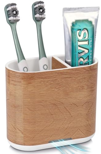 PARKMANI Electric Toothbrush Holders for Bathrooms, Toothbrush and Toothpaste Holder, Detachable Bathroom Toothbrush Caddy With Drainage for Family, Kids (Wood Grain, Medium)