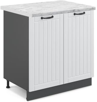 Vicco Spülenunterschrank Fame-Line, Weiß Landhaus/Anthrazit, 80 cm, AP Marmor