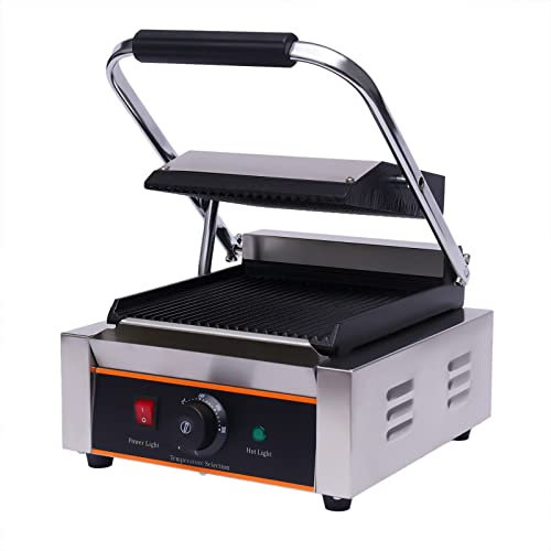 Barbacoa de contacto estriada profesional de acero inoxidable, parrilla de contacto, parrilla de carne, paninimaker multiparrilla, 1800 W, tostadora eléctrica, placa de acero inoxidable, placas