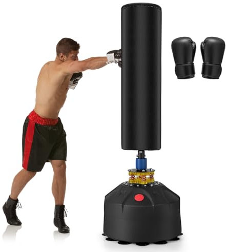 KOMFOTTEU Standboxsack 173cm, Schwerer Boxsack mit Ständer, Boxsack Set stehend Ink. Saugnapfbasis & Boxhandschuhe, Boxing Bag Kickboxsack Sandsack für Erwachsene