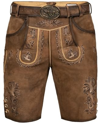 Edelnice Trachtenmode hochwertige Kurze Trachtenlederhose Markus aus Wildbockleder Gr. 46-66 (DE/NL/SE/PL, Numerisch, 48, Regular, Regular, Braun)