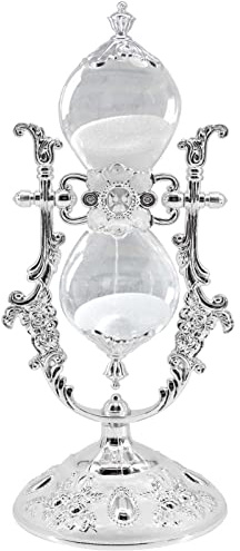 Vintage Hourglass Timer, 15 Minutes,Desk Decor,Embossed White Sand Metal Glass Hourglass Timer,Used for Home and Office Decoration,8.38inch Tall.