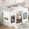 Zubaliya Etagenbett für Kinder, 90 x 200 cm, Hüttenbett für Kinder mit Treppe, mit Fallschutz und Barrieren, Kinderbett mit Fenster, Lattenrost, Rahmen aus Kiefer, Kiefer + MDF, Weiß