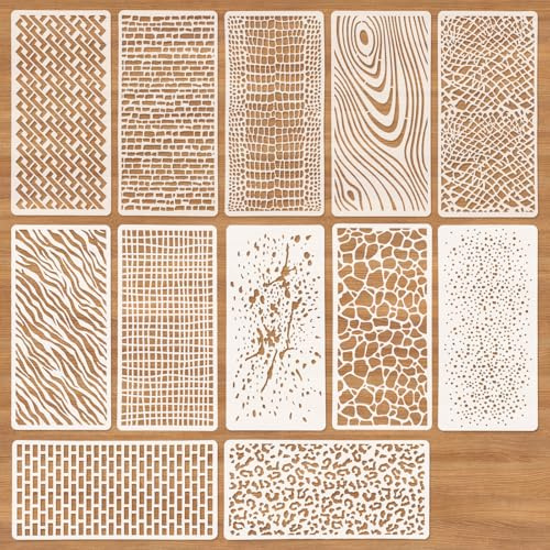 OOTSR 12 Pochoirs de Dessin de Peinture Texturée Géométriques, 22x10,5cm Gabarits de Peinture Réutilisables en Plastique, Modèle de Pochoir pour DIY Scrapbooking Murs Cartes Bois Meubles Décoration