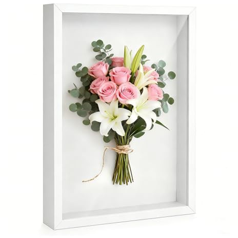 Bildram för fyllning, 40 x 50 cm objektram djup 3 cm, djup bildram för fyllning, med transparent akrylplatta, trä rektangel ram för gör-det-själv-konstverk, vit