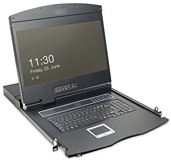 DIGITUS 19 KVM Konsole mit 19 TFT Display (16:9), ES-Tastatur-Layout, 1 Port KVM Modul, Schwarz