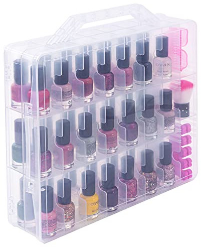 DreamGenius Portable Nail Polish Clear Organizer for 48 Bottles, Double Side and Locking Lids Gel Polish Storage Holder, Space Saver with 8 Adjustable Dividers