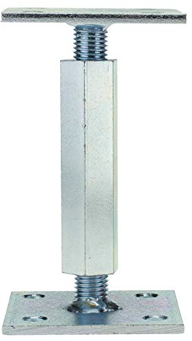 Belybell Pfostenträger Stützenfuß 100x100mm höhenverstellbar mit Platte M20 verzinkt 20 mm, Silber, Eisen, Bodenmontage