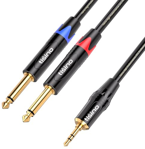 Tisino Cable Mini Jack a Jack Stereo- Cable Audio 3,5 mm a Doble 6,3 mm Mono para Mezclador, Ordenador portátil, Dispositivos de Cine en casa, Amplificadores - 2M