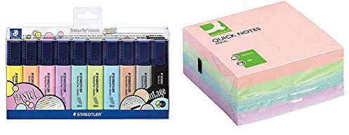 STAEDTLER Textsurfer Classic 364 Highlighter with Q Connect 75 x 75 mm Quick Note Cube Pastel