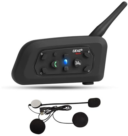 EJEAS V6pro+ Motorbike Bluetooth Intercom, 1200m Motorcycle Bluetooth Headsets 6 Riders Communication System with Waterproof, GPS, DSP Noise Reduction, USB-C(1pc)