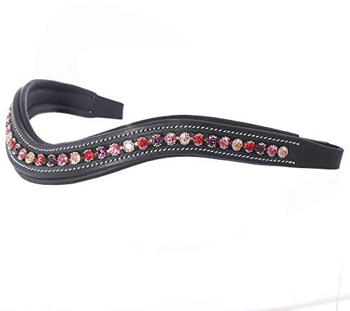 Exion Curved Crystal Browband for Horses – Soft Padded Bling English Bridle Brow Band | Dressage, Show, Jumping | Black, Brown| Crystal Color- Light Peach, Rose, Fuchsia, Light Siam