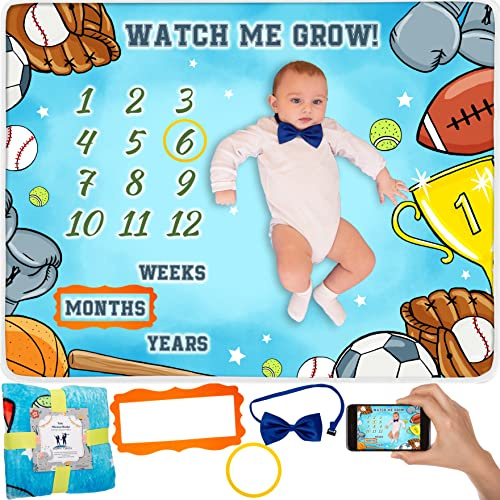 Happy Chlea Coperta per bambini, regalo di nascita originale per neonato, coperta fotografica per bambini, idea regalo personalizzata per future mamme, certificato (Sport)