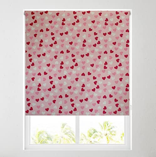 Barnes Blinds - Children's Blackout Roller Blinds for Windows, Custom Cut to Size - Black Out Thermal Fabric Durable Fittings Easy Fit - Roller Blind Patterned - Kids (Pink Lovehearts 122cm)