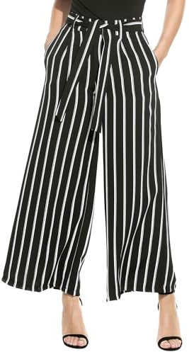 Beyove Weite Hosen Damen Sommer Leicht Freizeithosen Hohe Taille Solide Loose Fit Palazzo Hose 7/8 Elegant Bequem Anzughosen mit Taschen Schwarz XL