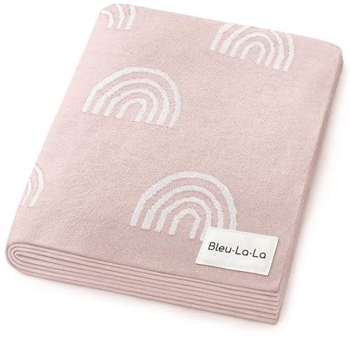 Bleu La La Coperta fasciante lavorata a maglia, 100% cotone di lusso, morbida e accogliente, coperta per culla e passeggino, per la doccia, lista regali per neonati, neonati e bambini piccoli