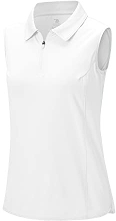 Rdruko Womens Summer 1/4 Zip Neck Sleeveless Polo, White L