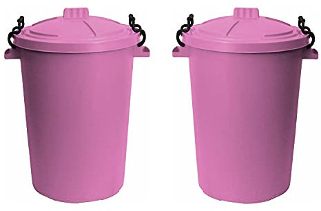 M1SS (Set of 2) 50 Litre Heavy Duty Plastic Clip Lock Lid Bin Indoor or Outdoor Rubbish, Dustbin, Trash, Waste or Storage of Animal Feed. (Pink)